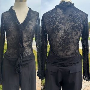 VINTAGE LACE VICTORIAN LONG SLEEVE BLOUSE TOP MEDIUM